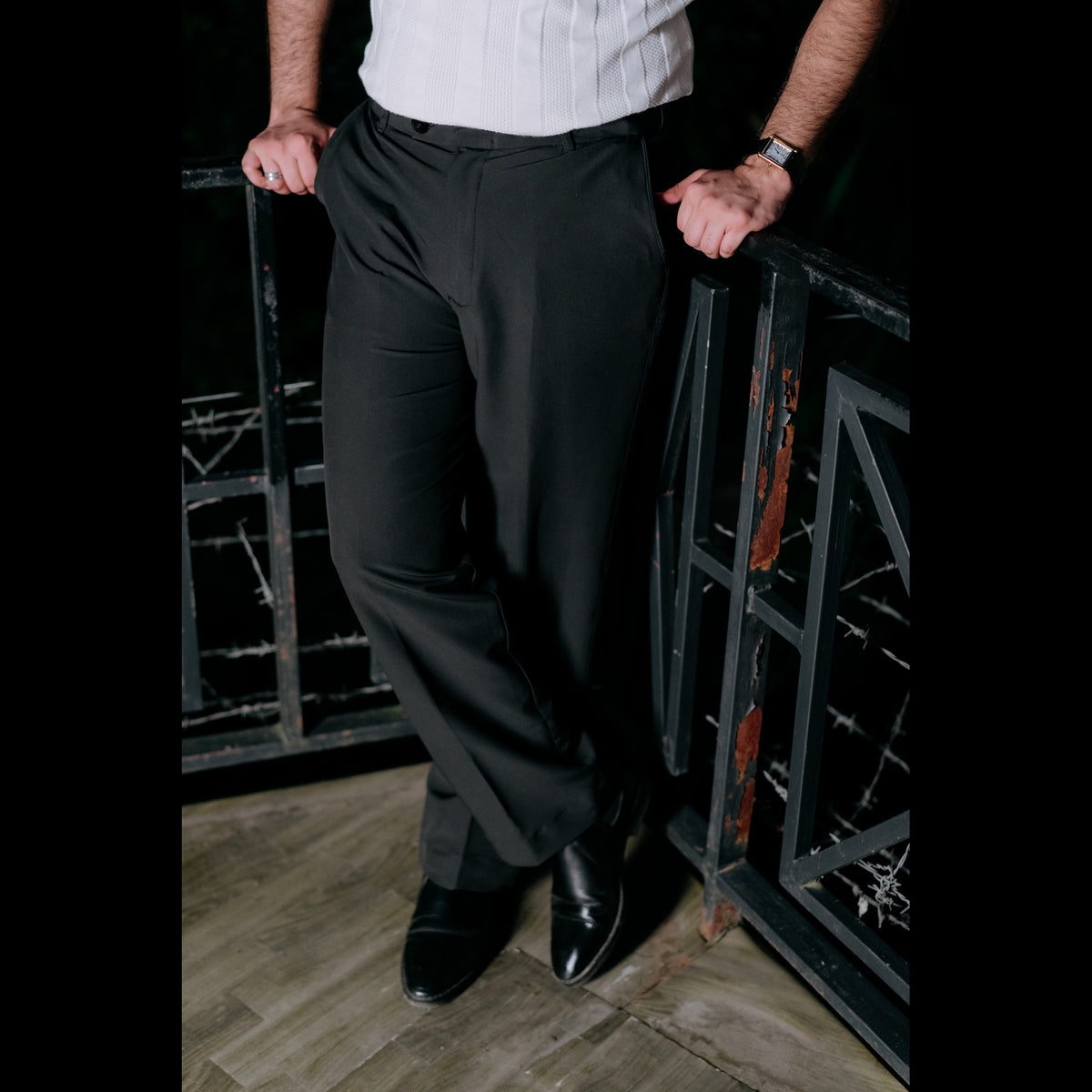 BLACK ADJUSTABLE STRAIGHT FORMAL PANT