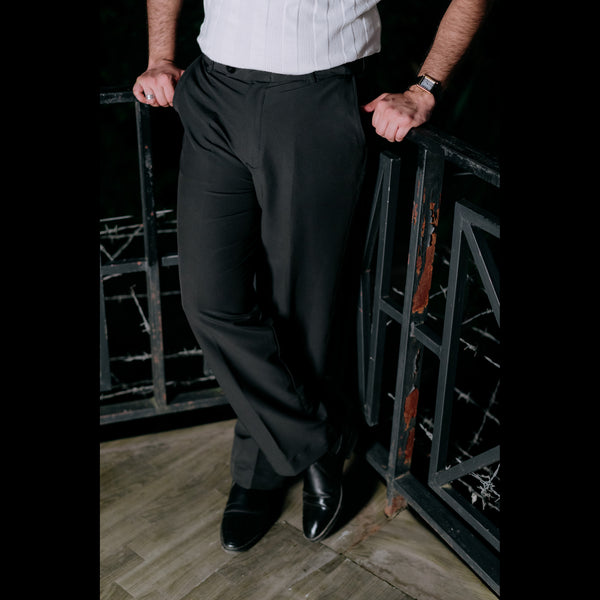 BLACK ADJUSTABLE STRAIGHT FORMAL PANT