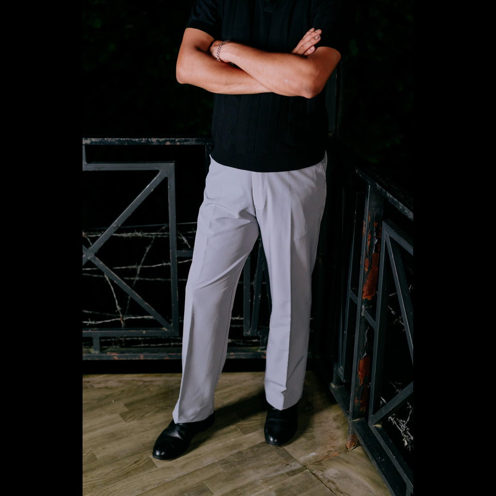 Najraan light gray adjustable straight fit formal pant front view