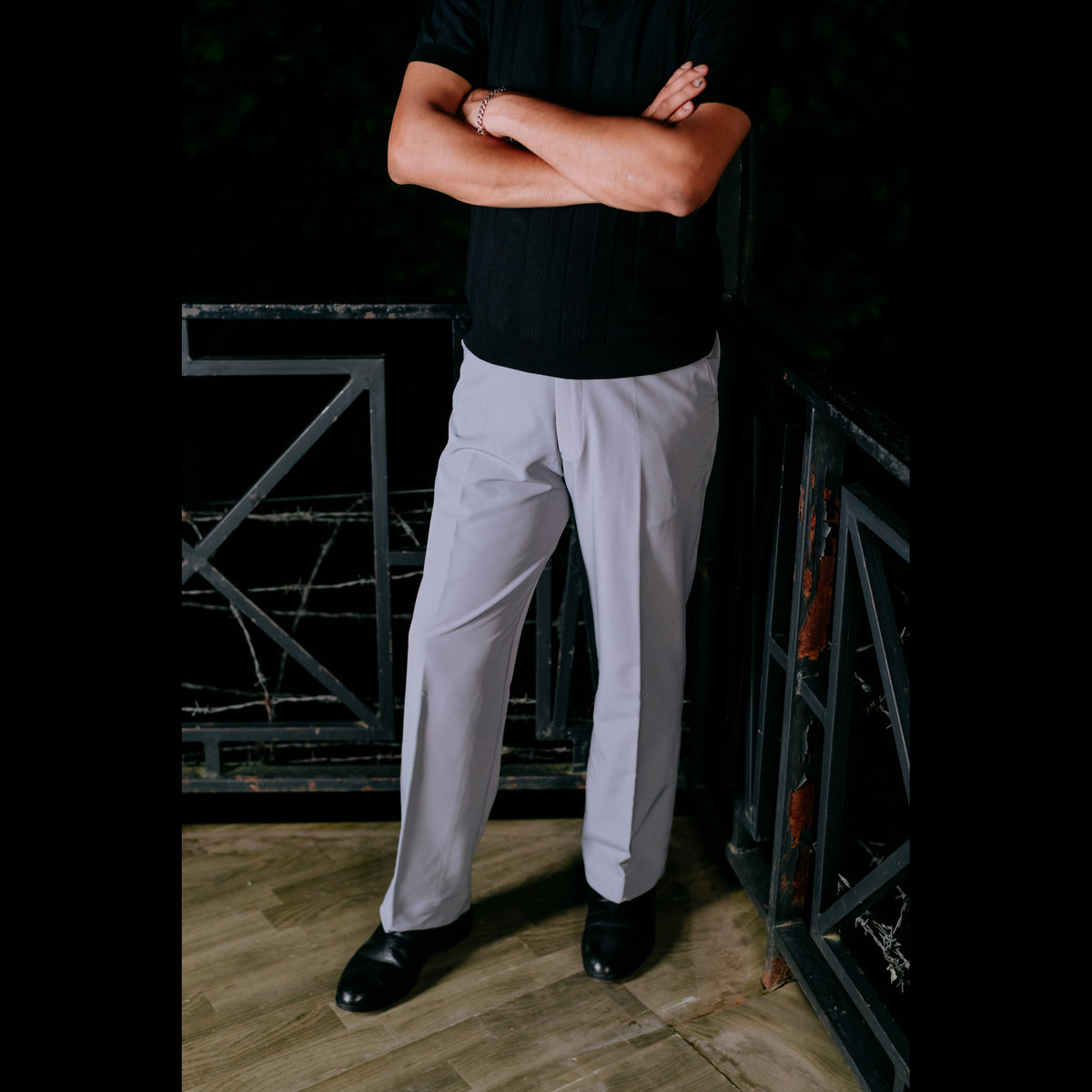 Najraan light gray adjustable straight fit formal pant front view