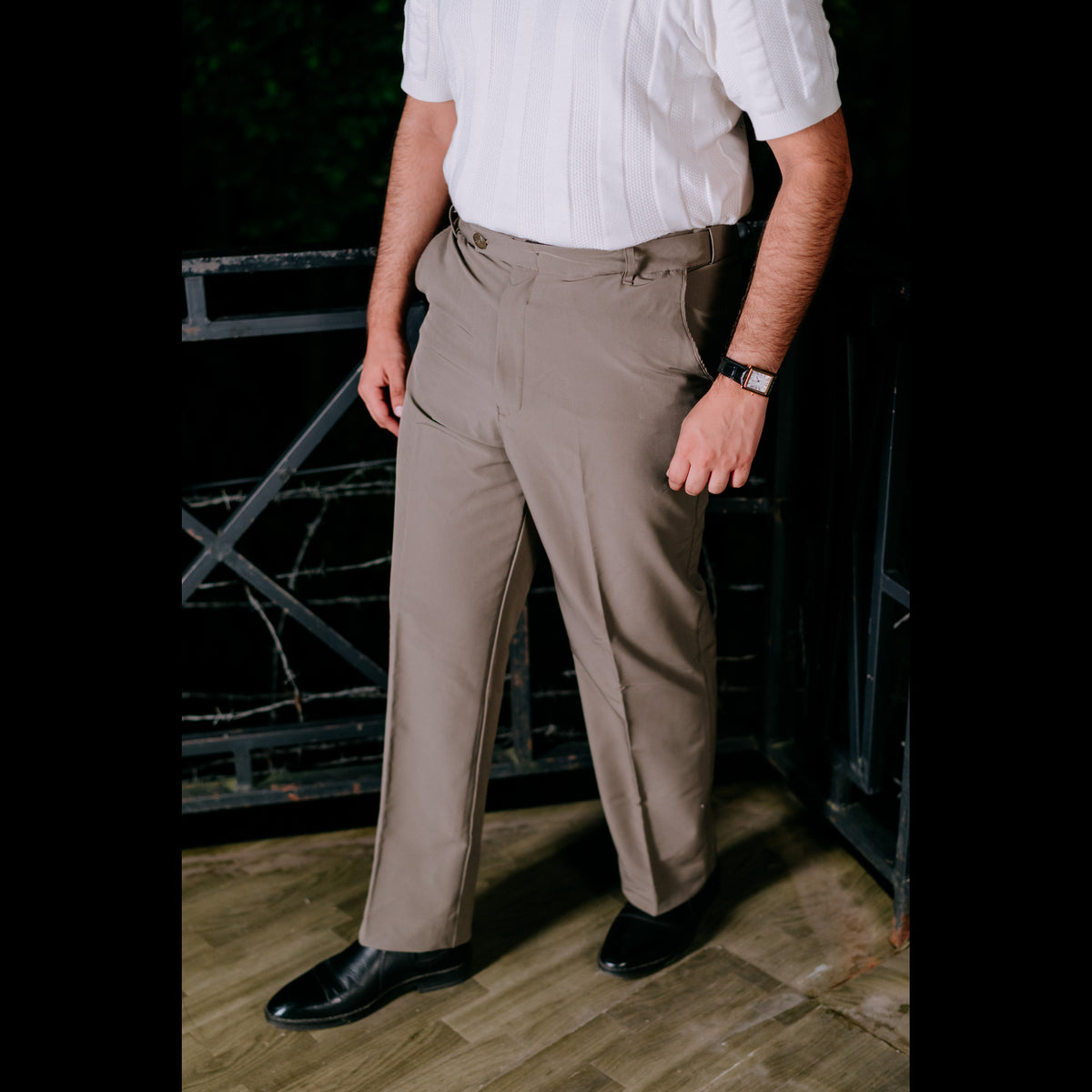 STONE GREY ADJUSTABLE STRAIGHT FORMAL PANT