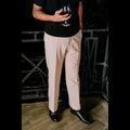 Najraan beige adjustable straight fit formal pant front view