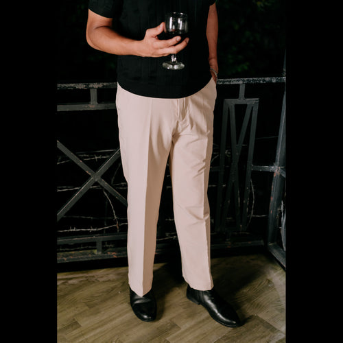 Najraan beige adjustable straight fit formal pant front view