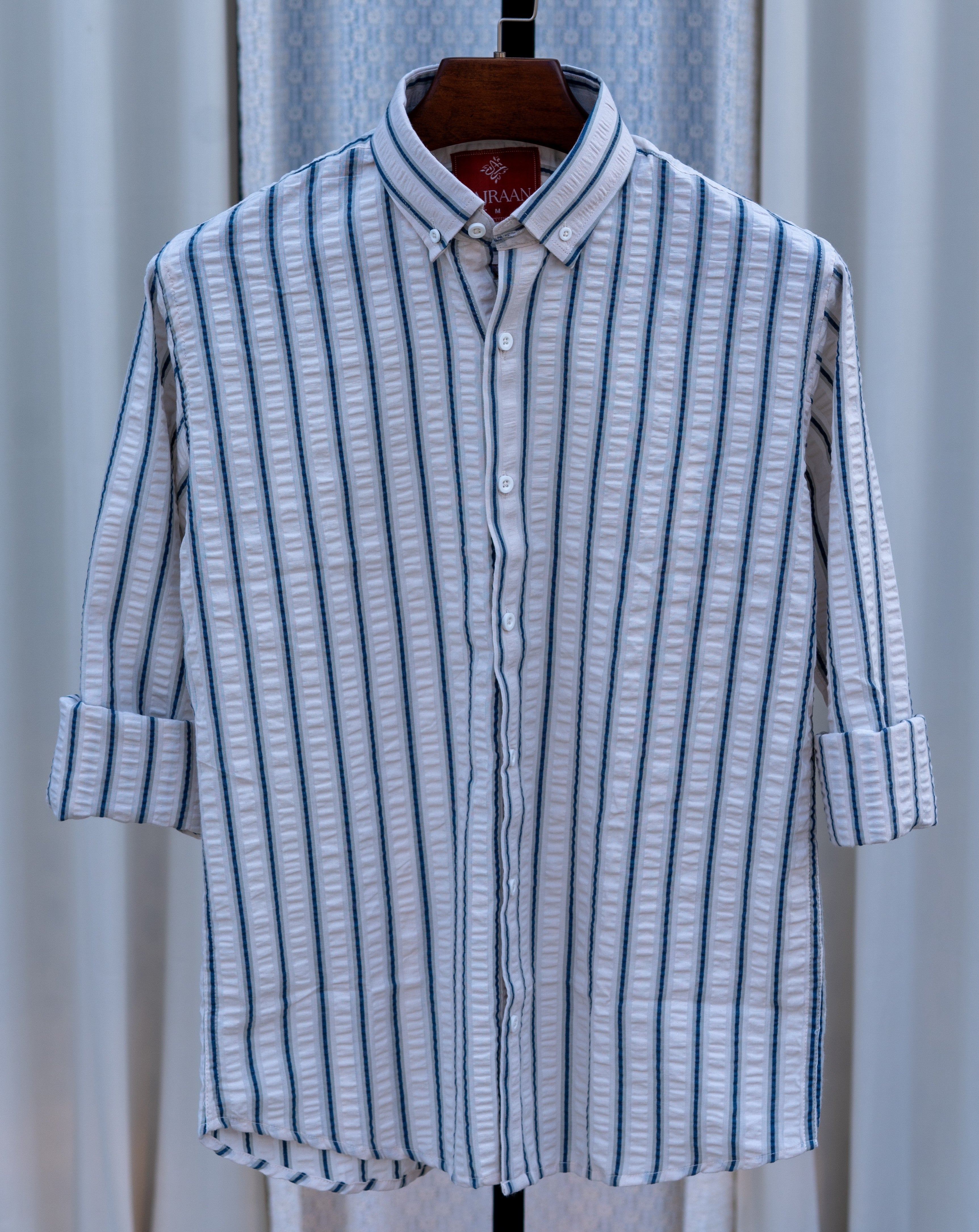 Navy and Grey Striped Seersucker
