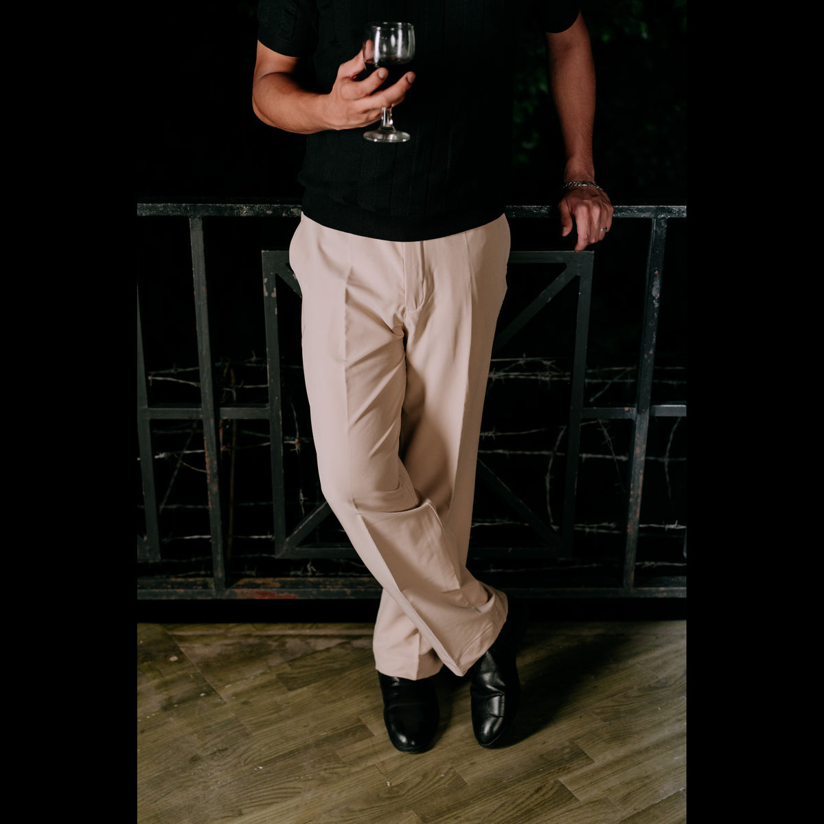 Najraan beige adjustable straight fit formal pant front view