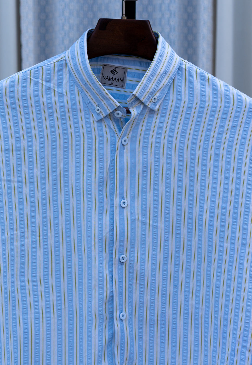 Blue and Lime Striped Seersucker