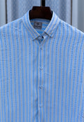 Blue and Lime Striped Seersucker