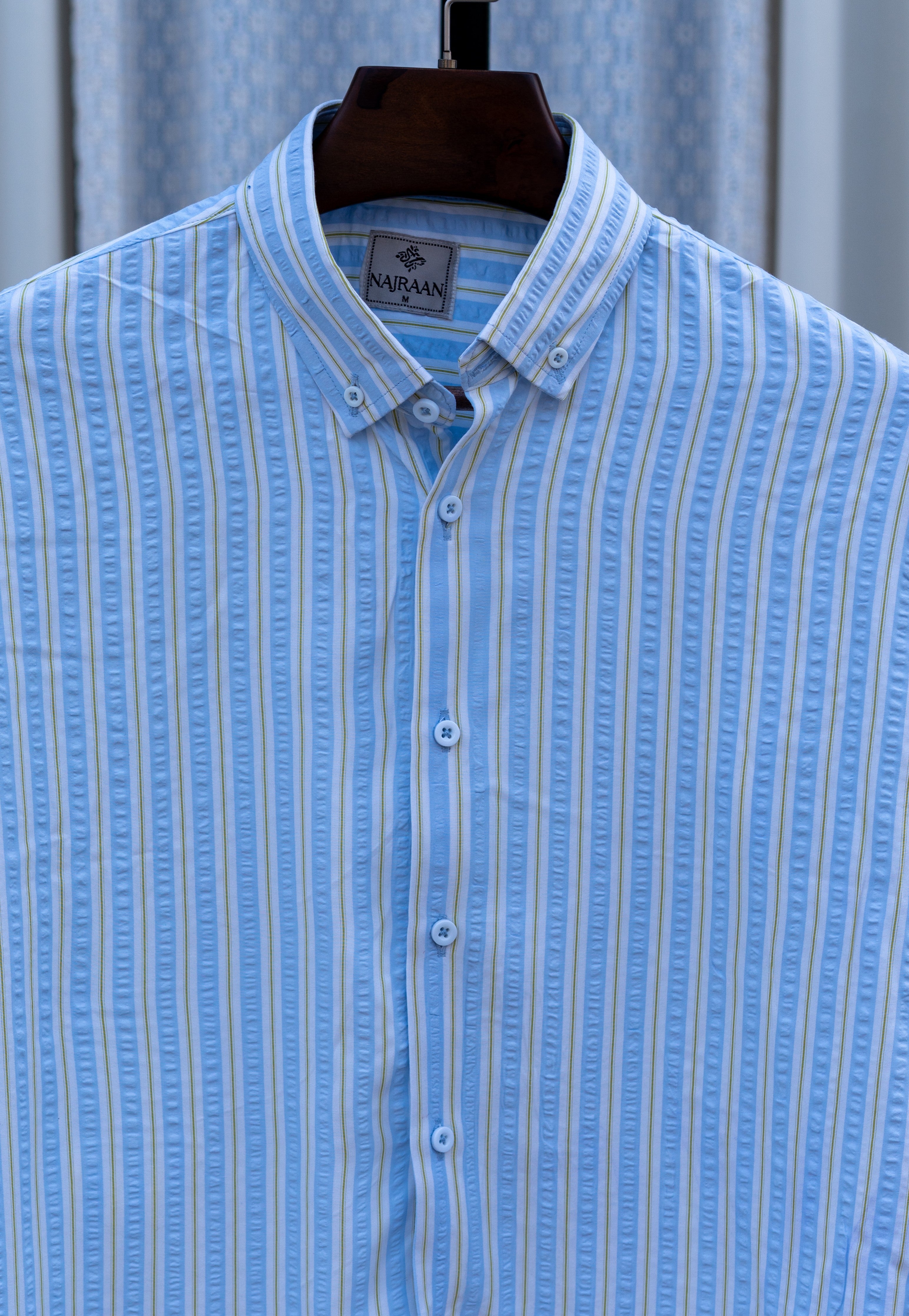 Blue and Lime Striped Seersucker