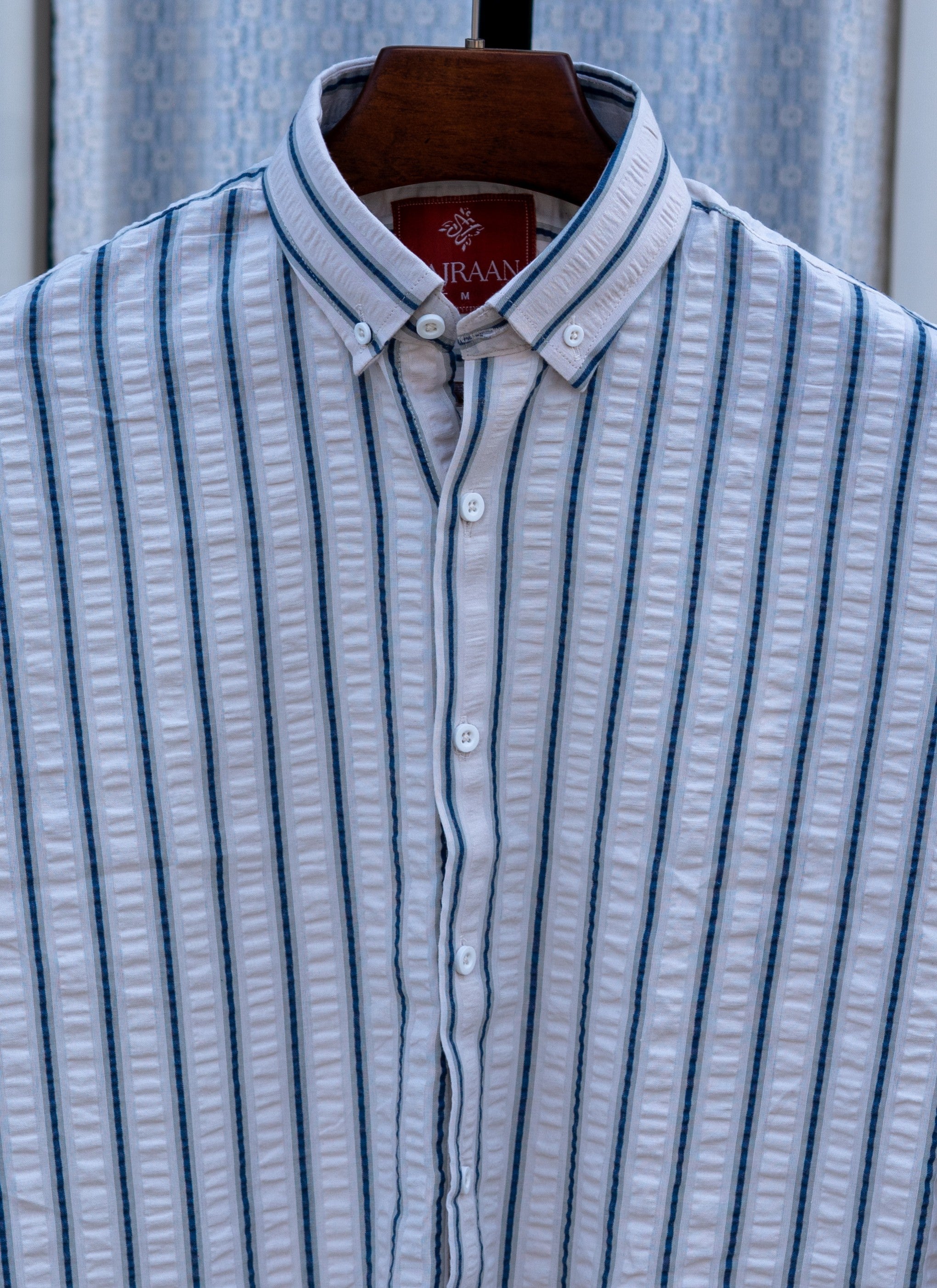 Navy and Grey Striped Seersucker