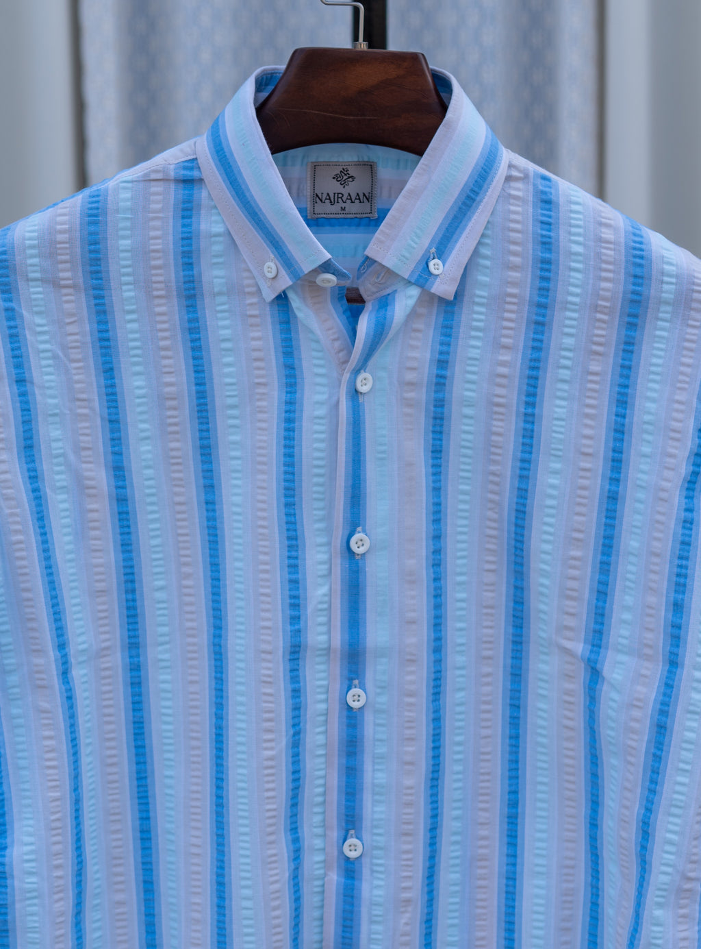 Blue and White Striped Seersucker
