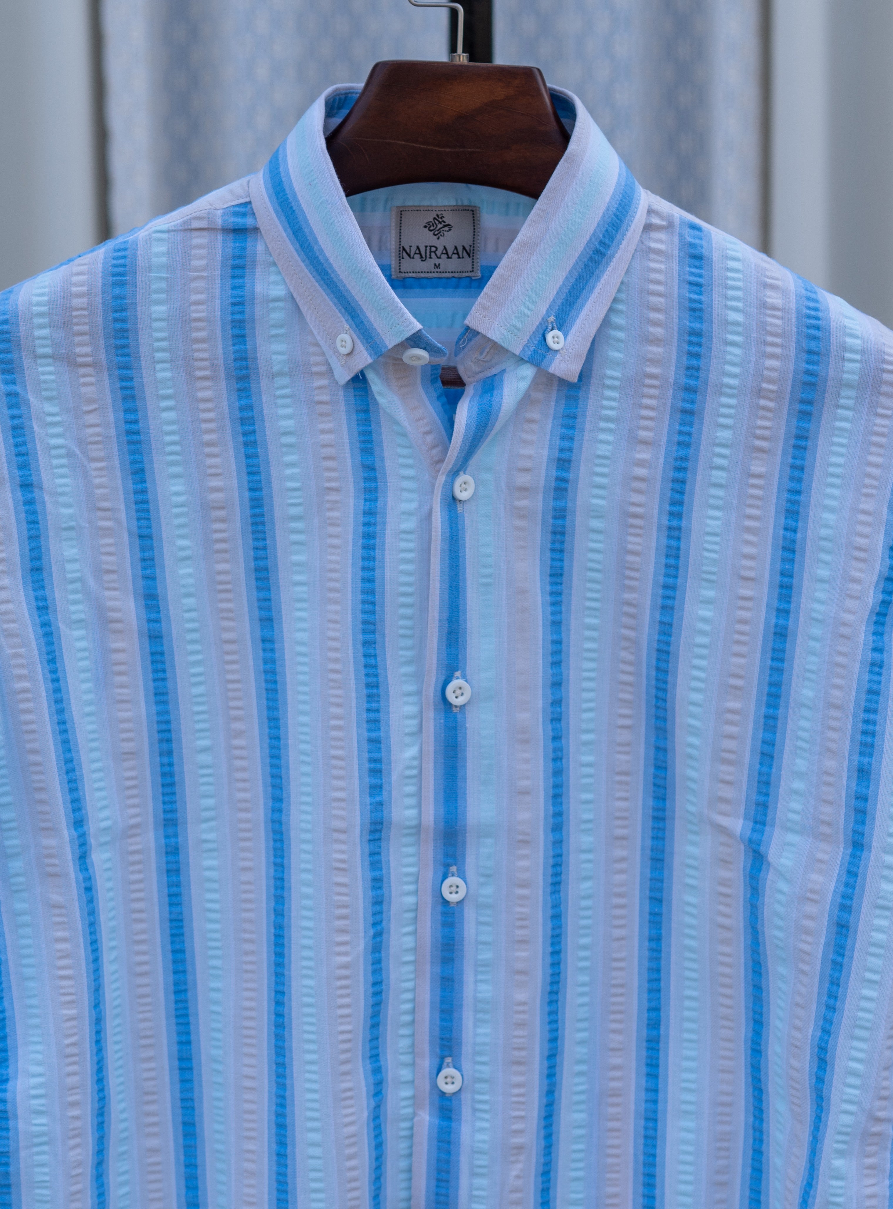 Blue and White Striped Seersucker
