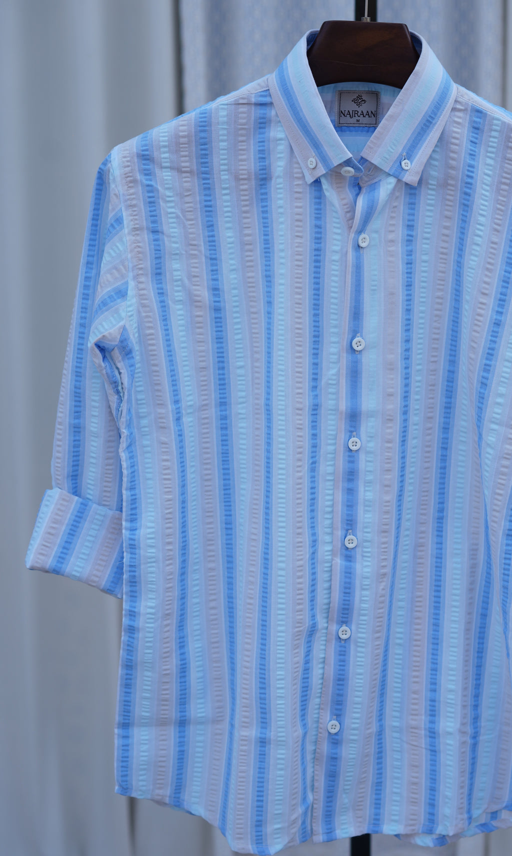 Blue and White Striped Seersucker