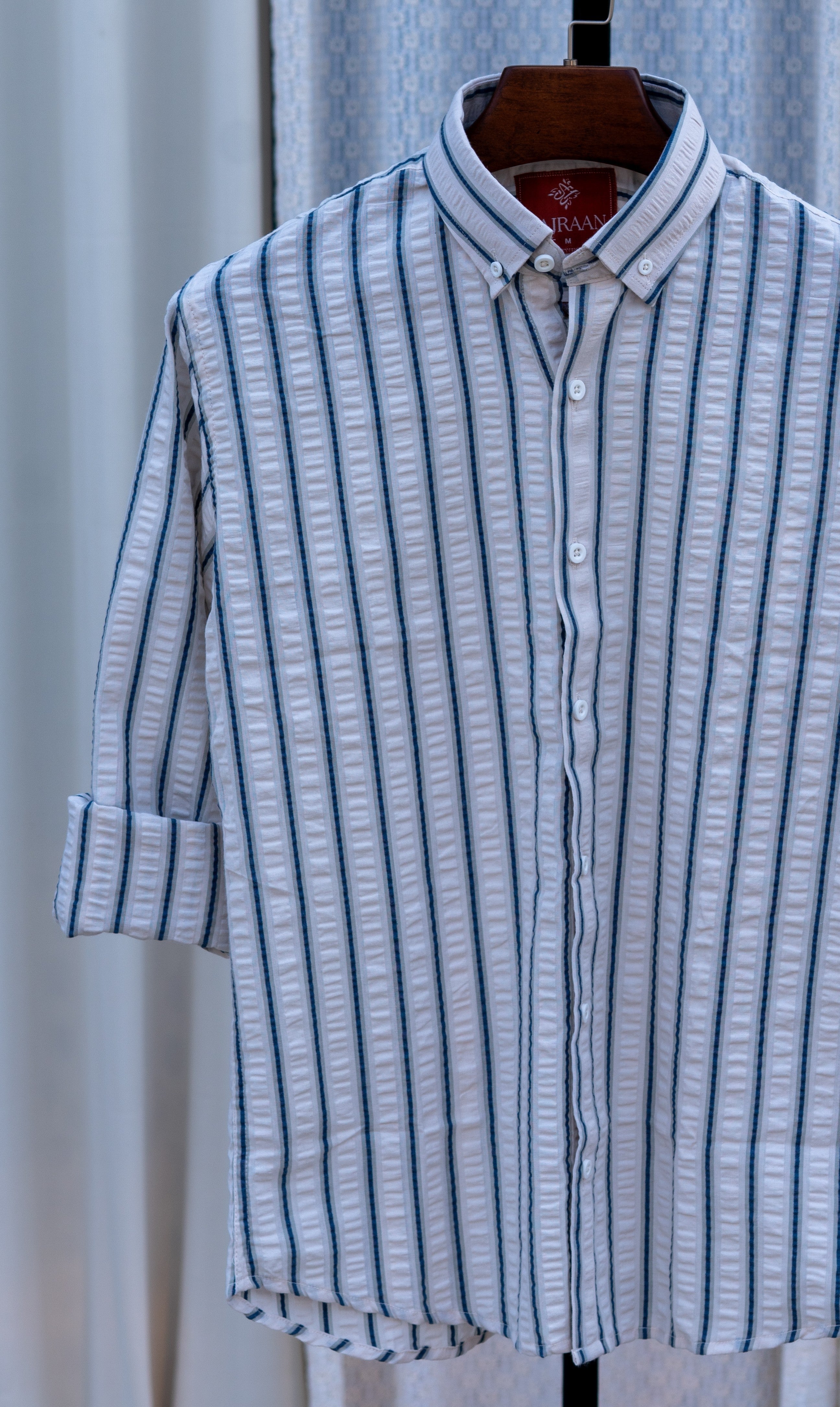 Navy and Grey Striped Seersucker